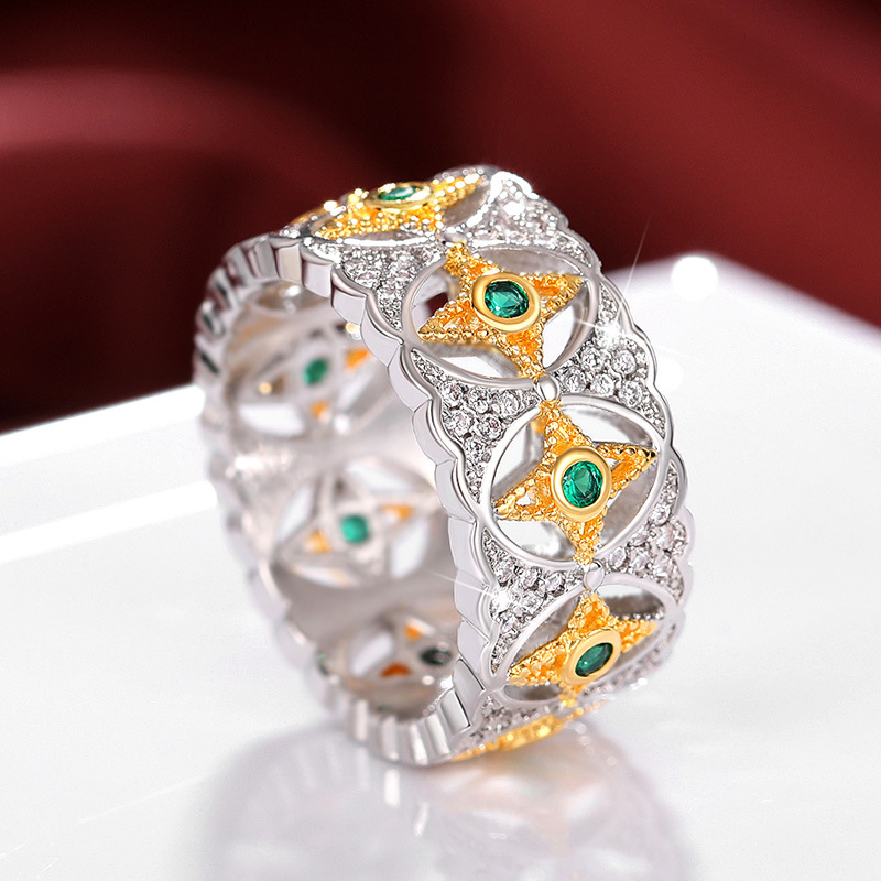 2024 Choucong Brand Court Wedding Rings Vintage Jewelry 925 Sterling Silver Round Cut Emerald CZ Diamond Gemstones Party Hollow Women Bridal Ring For 