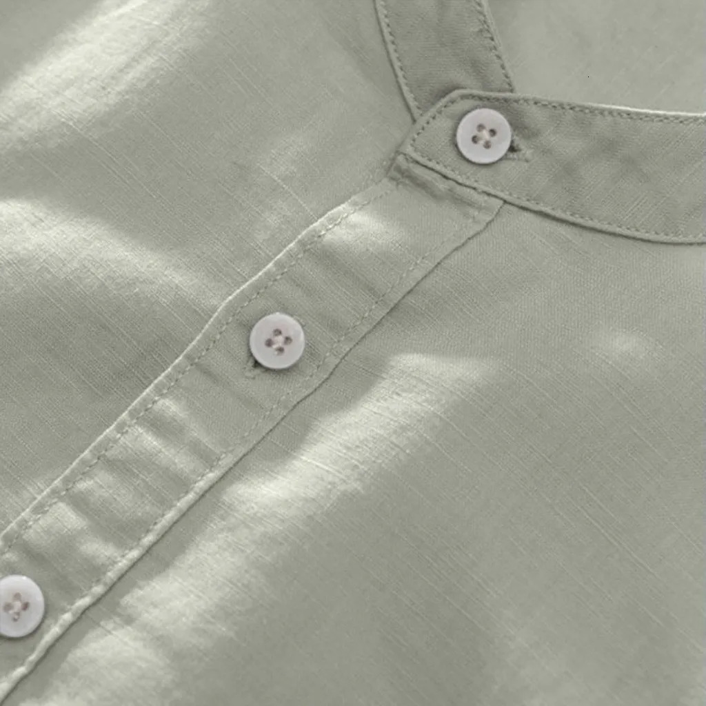 Mens Shirts Summer Baggy Cotton Linen Solid Short Sleeve For Men Retro Loose Button Up Shirt Blouse Chemise Homme 240219