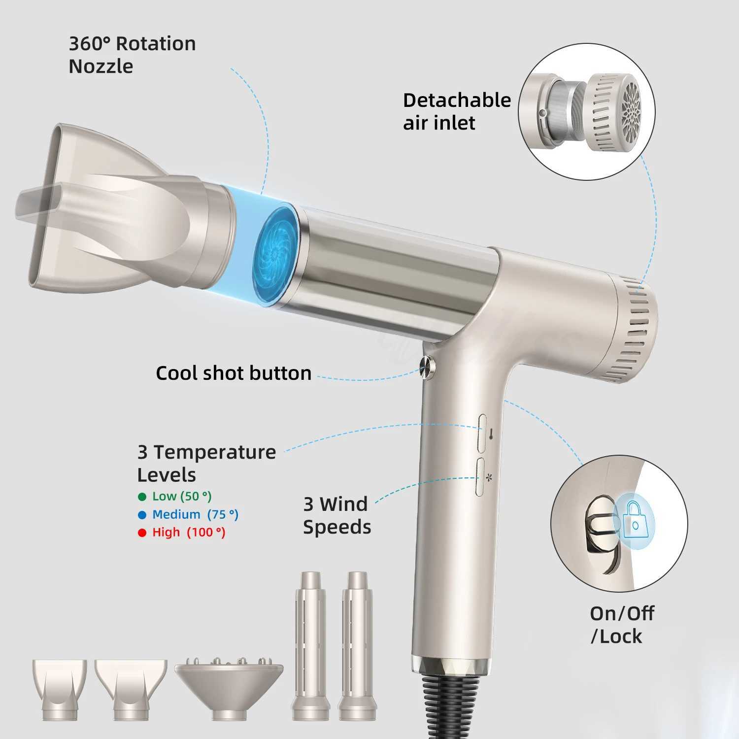 Hair Dryers 5 In 1 Hair Dryer Air Curler High Speed 110000RPM Brushless Hairdryer Negative Ionic Hair Care Blow Dryer Curling Wand 240401