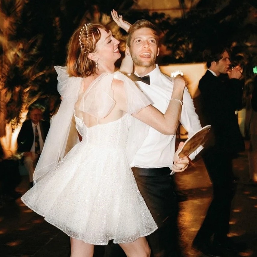 Sequined A-Line Short Wedding Dress Bow Tulle Shoulder Strap Sweetheart Bridal Party Gowns Above Knee Vestido De Novia Custom Made