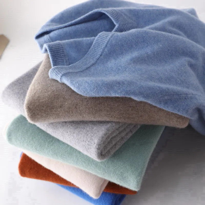 Plus Size 5XL Mens 60 Mink Cashmere Sweater VNeck Pullovers Knit Winter Long Sleeve HighEnd Jumpers Woollen Bottoming Shirt 240220