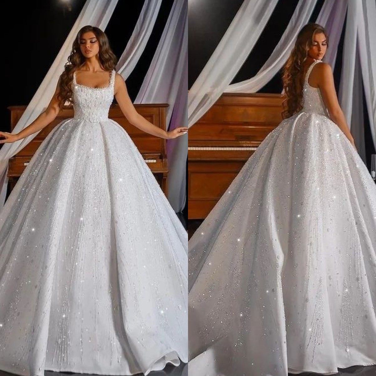 Crystal Ball Gown Dresses Straps Beads Wedding Dress Rhies Vintage Designer Bridal Gowns Sweep Train 0606