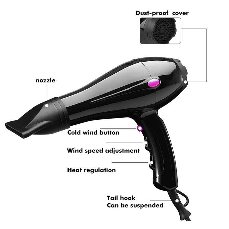 Hair Dryers Professional High-Power Hair Dryer Wind Speed Adjustment 100-110V Strong Barber Salon Styling Tools Hot/Cold Air Blow Home 240401