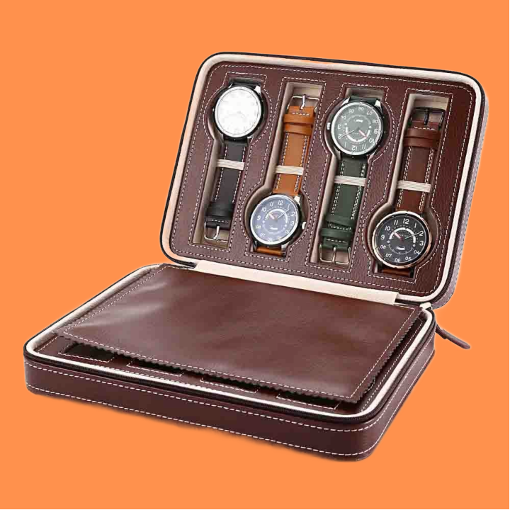 8 Grids PU Leather Watch Box Storage Showing Watches Display Storage Box Case Tray Zippere Travel Jewelry Watch Collector Case