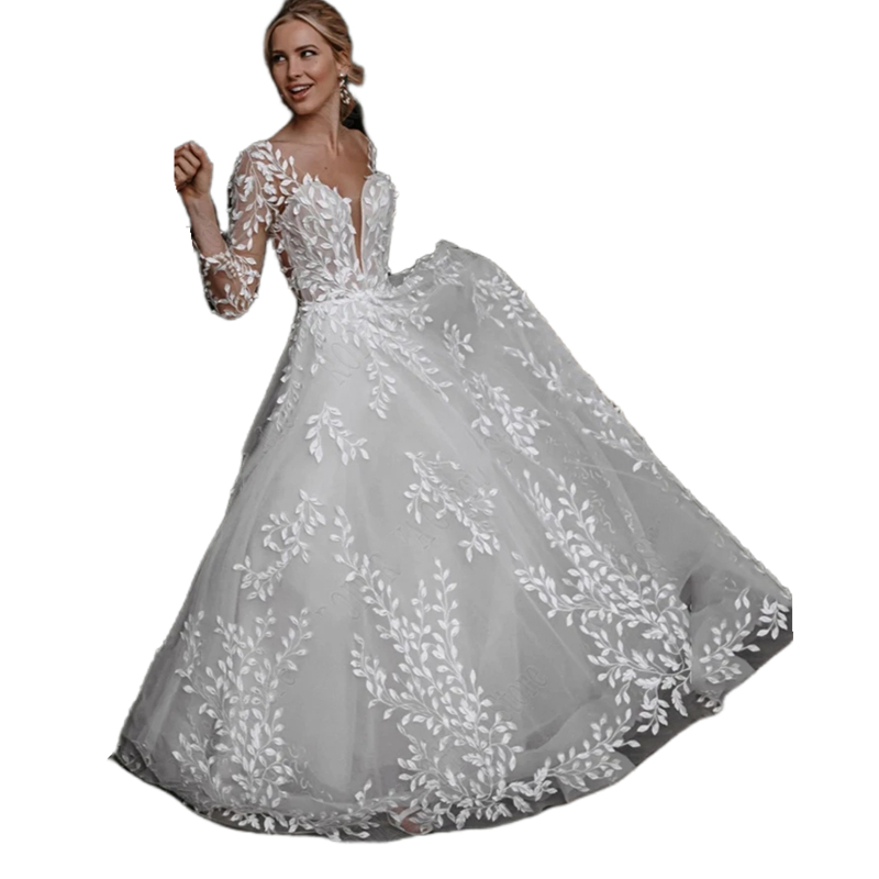 Sexy Backless A Line Wedding Dresses Floor Length Court Train Lace Appliques Long Sleeves Boho Bridal Gowns 2024 Summer Beach Robe De Mariee