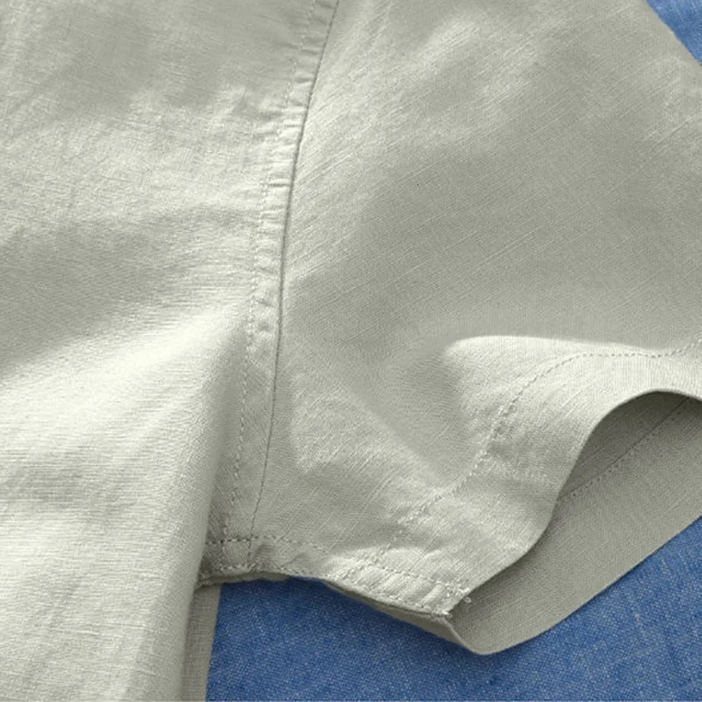 Mens Shirts Summer Baggy Cotton Linen Solid Short Sleeve For Men Retro Loose Button Up Shirt Blouse Chemise Homme 240219