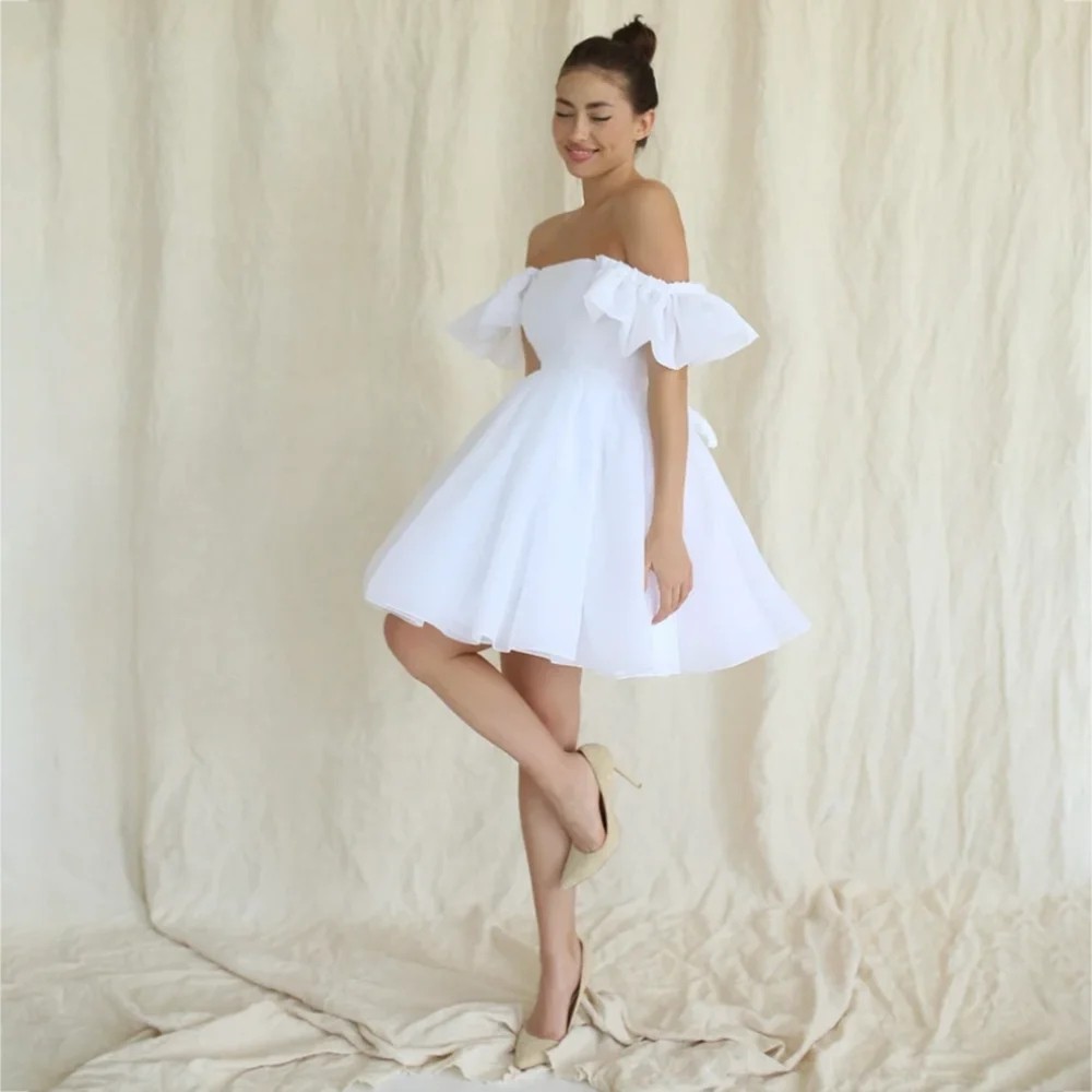 A-Line Short Wedding Dress Ruffles Straps Lace Up Back Simple Sleeveless Bridal Party Gowns Above Knee Vestido De Novia Custom Made