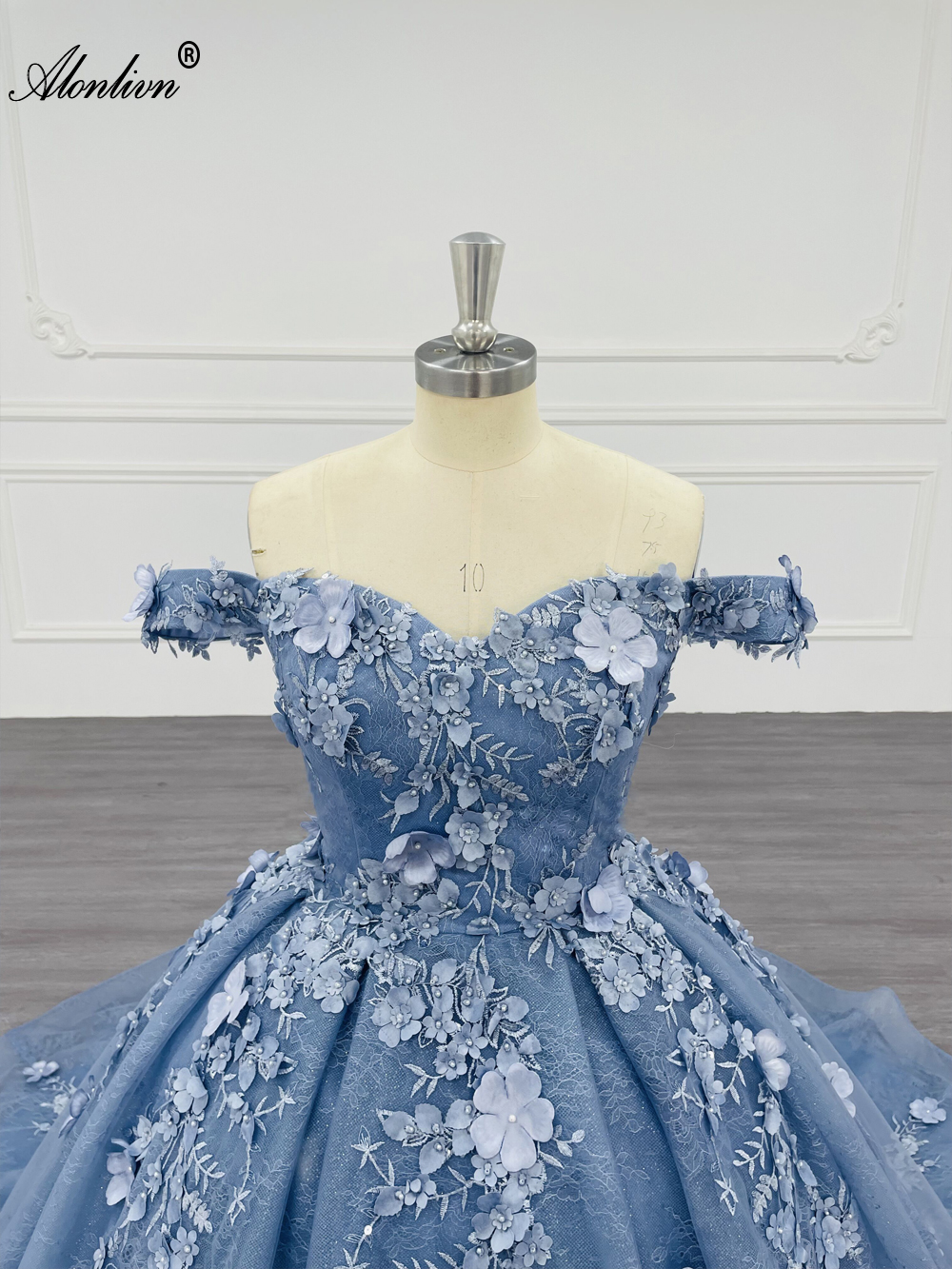 Alonlivn Elegance Off Shoulder Sleeves Ball Gown Wedding Dresses Beaded Embroidery Lace 3D Flowers Sweetheart Princess Bridal Gowns