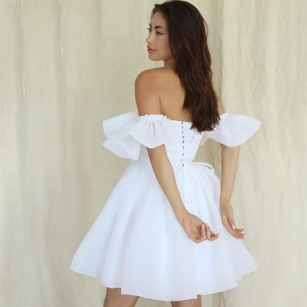 A-Line Short Wedding Dress Ruffles Straps Lace Up Back Simple Sleeveless Bridal Party Gowns Above Knee Vestido De Novia Custom Made