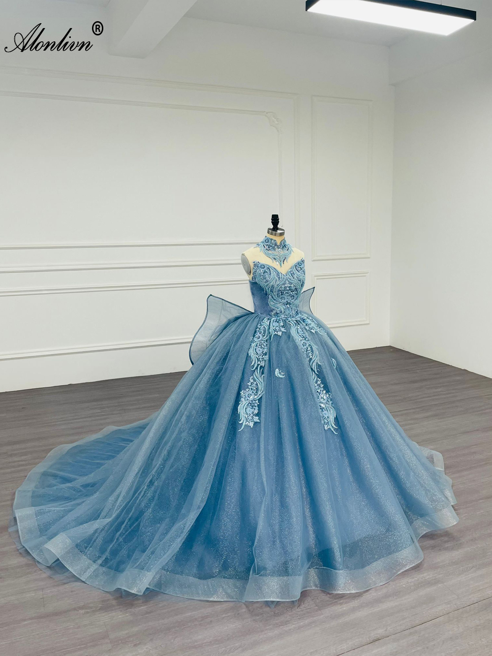 Alonlivn Stunning Tulle Off Shoulder Ball Gown Wedding Dress Elegance Beaded Embroidery Lace Sweetheart Princess Bridal Gowns With Bow