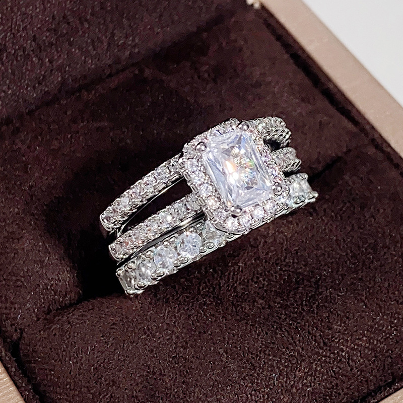 Handmade Elegant Wedding Rings Jewelry Sterling Sier Princess Cut White 5A Cubic Zircon CZ Dia Gemstones Party 3pcs Women Bridal Ring Set Gi