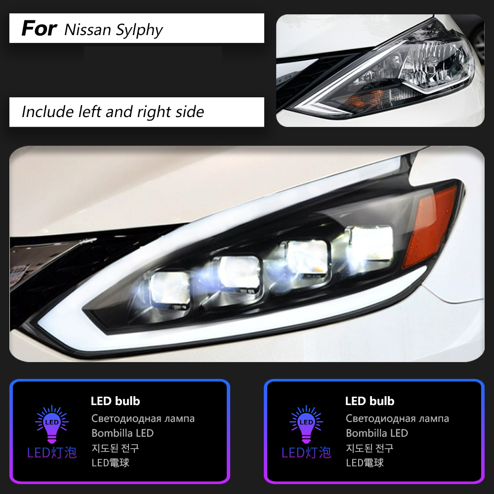 Front Lamp Daytime Running Light Streamer Turn Signal For Nissan Sylphy LED Headlight 16-19 Sentra High Beam Angel Eye Projector Lens