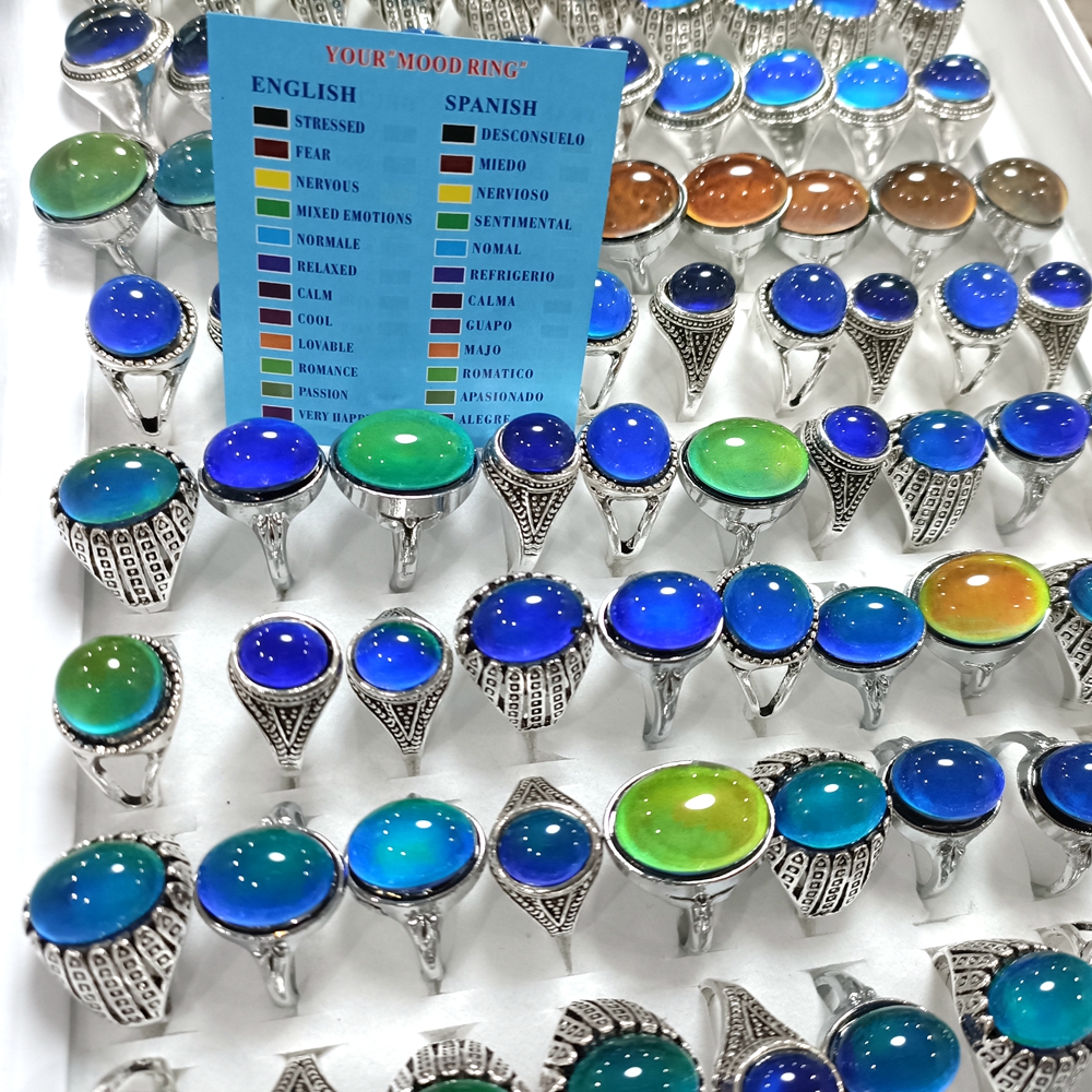 Wholesale 30pcs Multi-styles Top Mix Mood Ring Temperature Control Color Changing Rings Vintage Men Women Jewelry