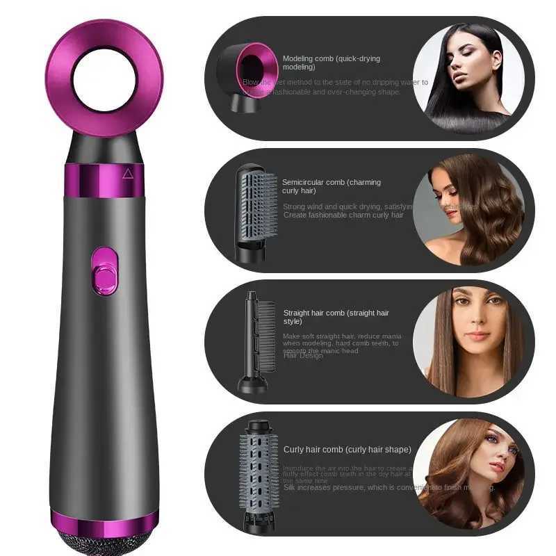 Hair Dryers 5 In 1 Hair Dryer Hot Air Comb Electric Curling Straight Hair Comb Negative Ion Hair Dryer One Step Brush 220V EU 110V US 240401