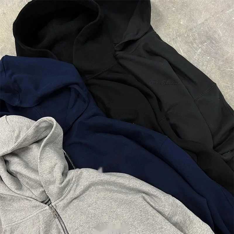 Men's hoodie sweatshirt Autumn/winter new edition minimalist embroidered two-way zipper hoodie oversized L23116