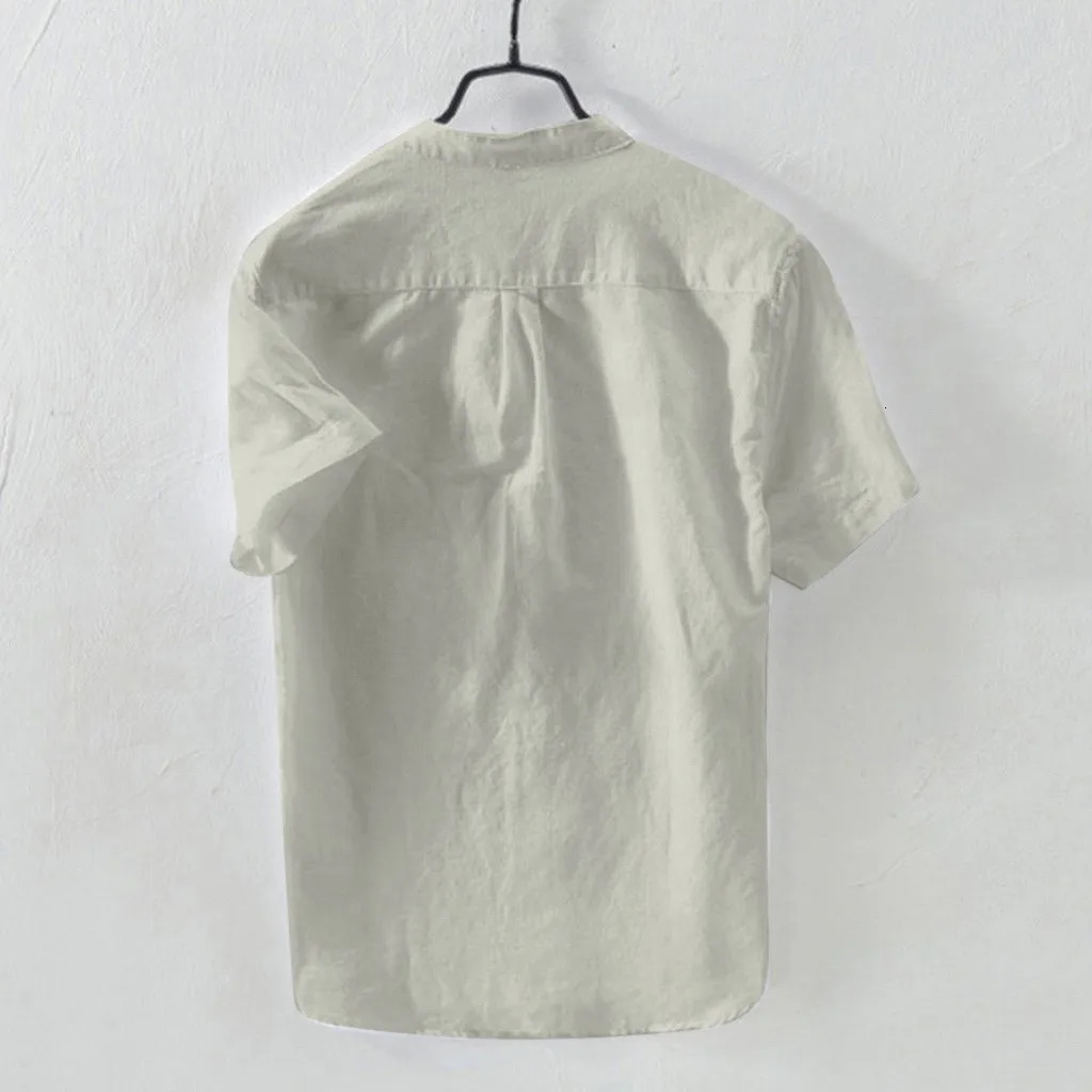 Mens Shirts Summer Baggy Cotton Linen Solid Short Sleeve For Men Retro Loose Button Up Shirt Blouse Chemise Homme 240219