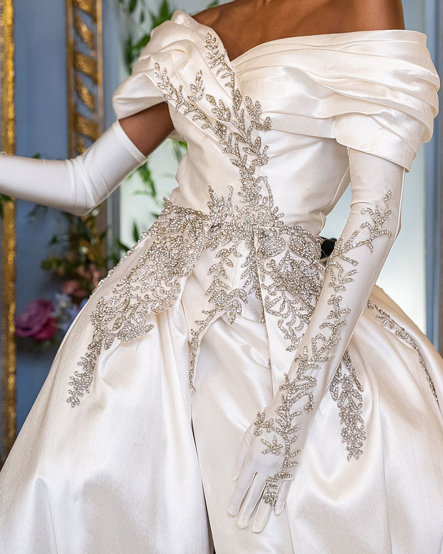 Ebi African Aso Princess Mermaid Wedding Dresses with Detachable Crystal Embroidery Slit Puffy Train Bateau Bridal Gown Robes De Mariee 2024 326