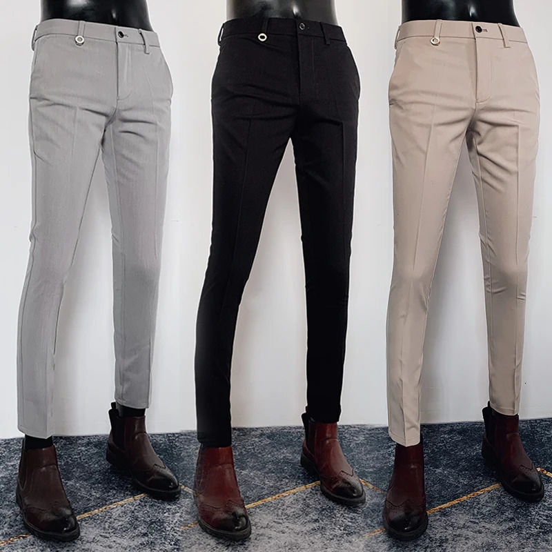 Men Suit Pants Hombre Pantalones Autumn Stretch Slim Formal Trousers for Men Fashion Casual Stripe Dress Pants Men Clothing 240222