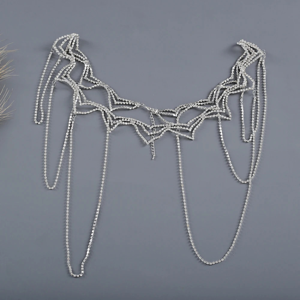 TOPQUEEN SG15 Sexy Elegant Necklace Plus Size Shoulder Ornament Rhinestones Necklace with Extension Chain Accessories for Bride 240223