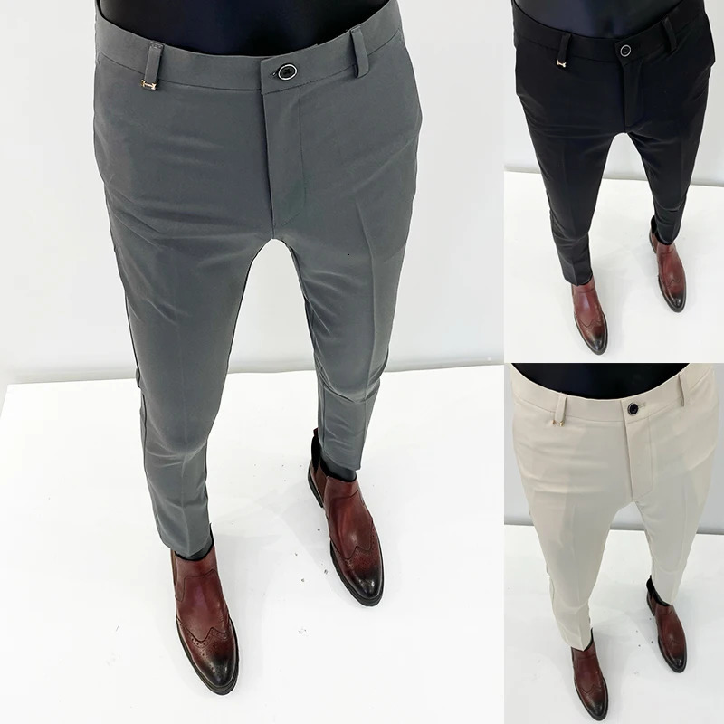 Men Suit Pants Hombre Pantalones Autumn Stretch Slim Formal Trousers for Men Fashion Casual Stripe Dress Pants Men Clothing 240222