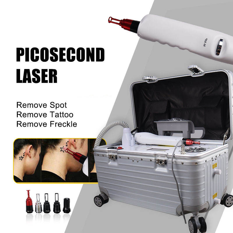 Safe & Fast Nd Yag Picosecond Laser Tattoo Remove Skin Resurfacing 3 Colors Luggage Style Pull Rod Nd Yag Pico Laser with Q Switch Beauty Device