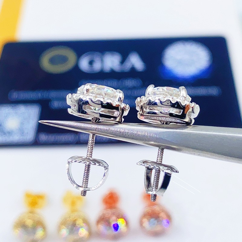 Classic Design 925 Sterling Silver Screw Back GRA Certificated Diamond Moissanite Stud Earrings for Men Women Birthday Gift
