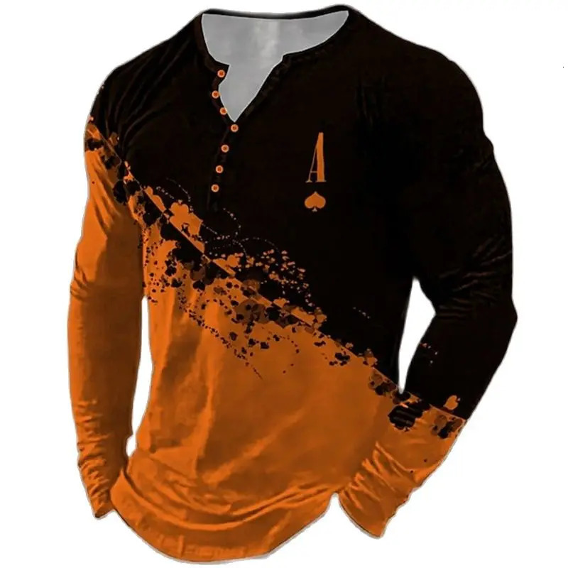 Mens T Shirts Vintage Color Blocking Long Sleeve Tops Autumn Cotton Graphic Casual Hip Hop Oversized Clothing Vneck Tshirts 240219