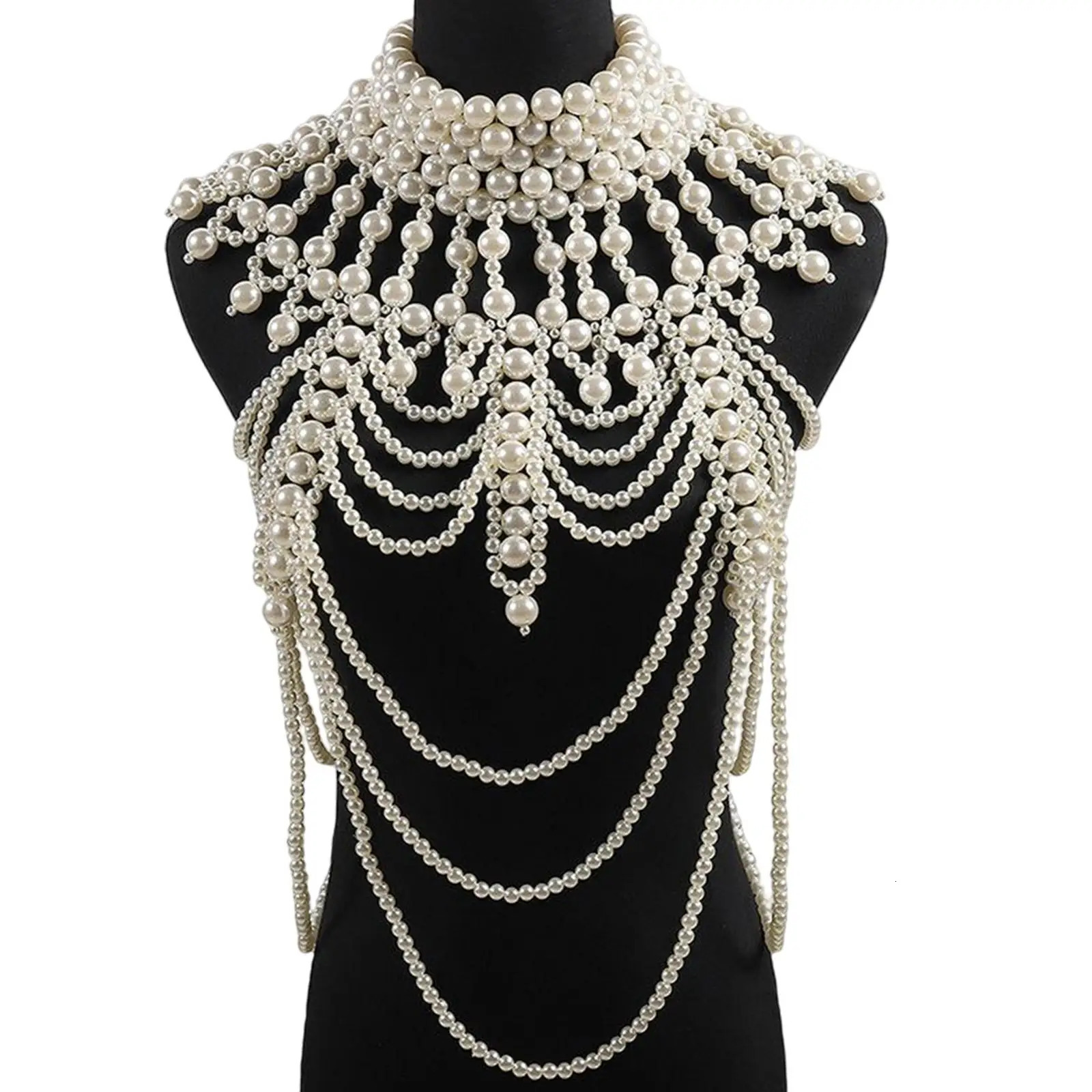 Pearl Body Chain Fashion Shoulder Necklace Bra Jewelry for Costume Party Dance Party Theme Party Gift 240223