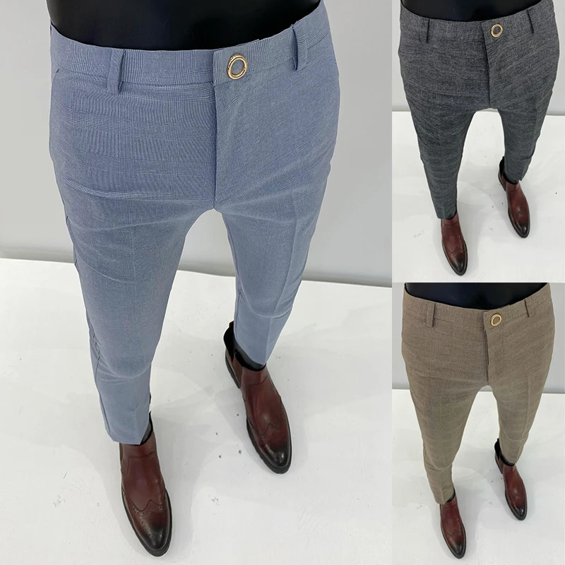 Men Suit Pants Hombre Pantalones Autumn Stretch Slim Formal Trousers for Men Fashion Casual Stripe Dress Pants Men Clothing 240222