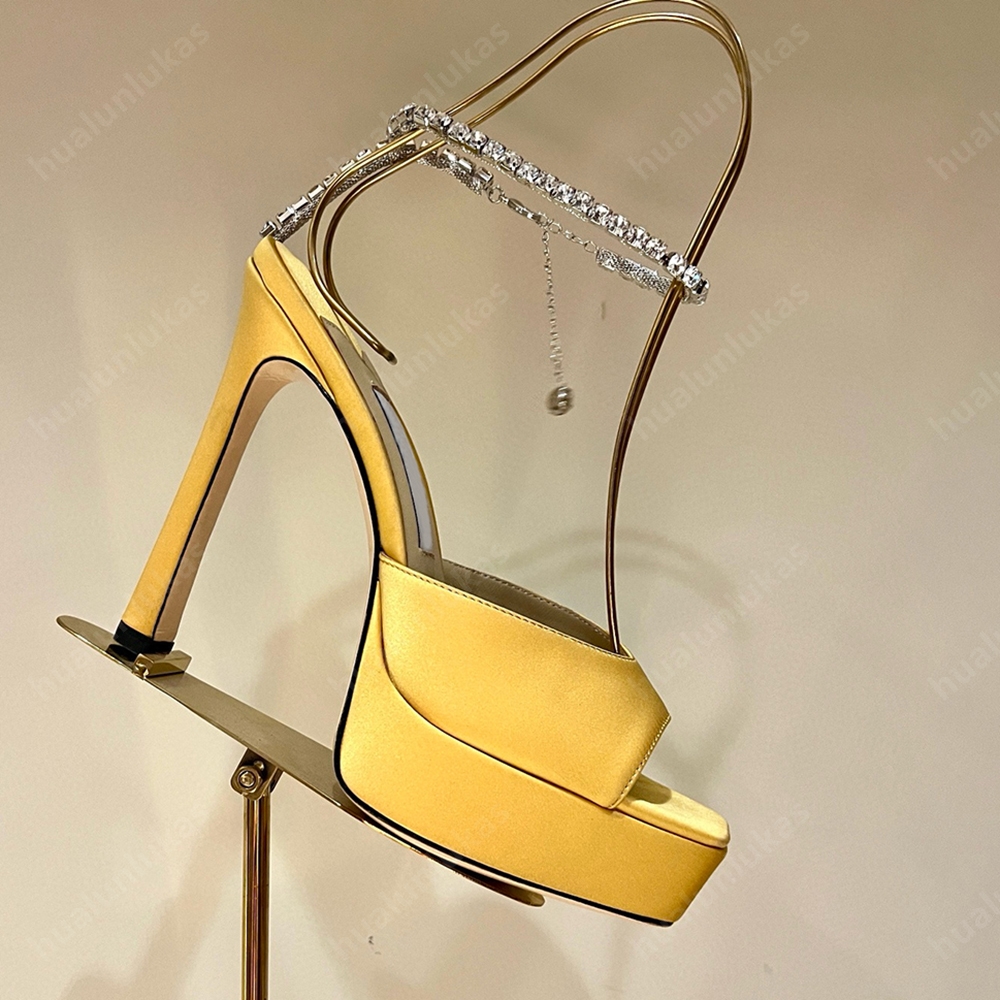 Plateau satin platform Sandals crystal ankle strap block heel women luxury designer high-heeled pumps leather Evening Party wedding shoes factory footwear with box