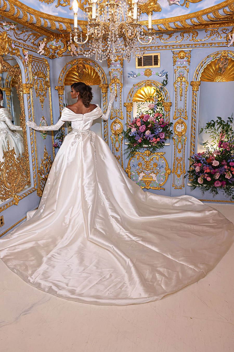 Ebi African Aso Princess Mermaid Wedding Dresses with Detachable Crystal Embroidery Slit Puffy Train Bateau Bridal Gown Robes De Mariee 2024 326