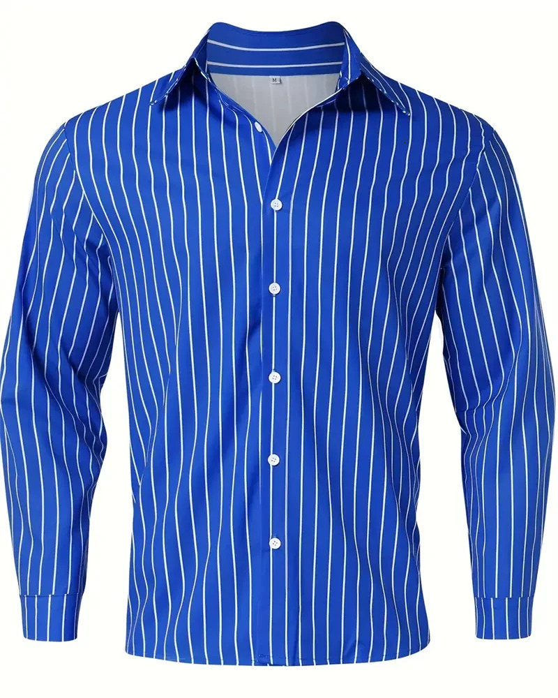 Mens Fashion Loose Striped Pattern Shirt Casual Breathable Lapel Button Long Sleeve Top Comfortable Soft Fabric 6XL 240219
