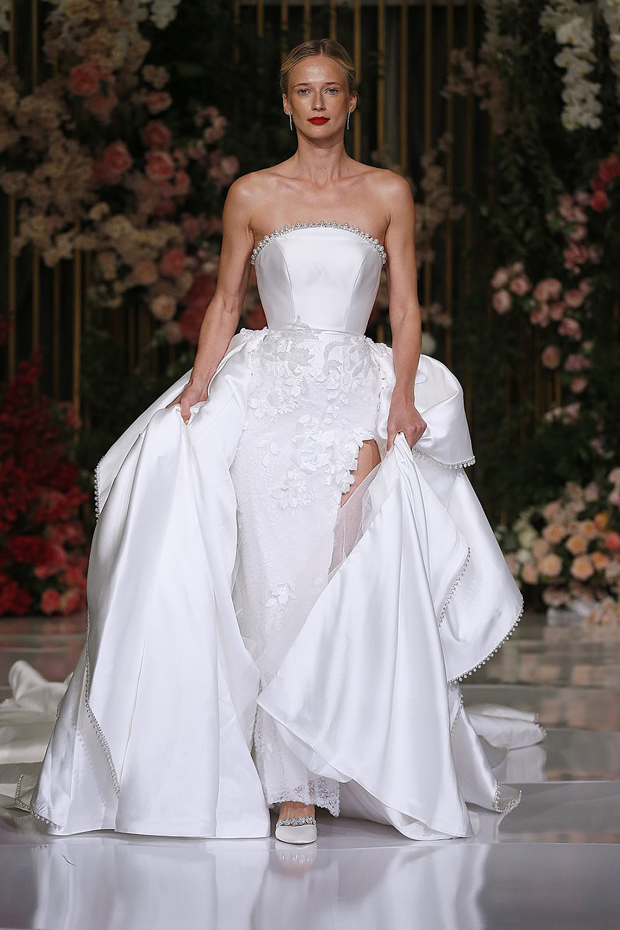 Modern Pearls Stain Mermaid Wedding Dresses With Detachable Tail D Floral Appliques Beaded Thigh High Slits Bridal Gowns Vestidos De Novia