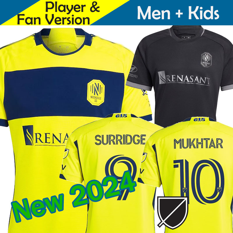 2023 2024 Nashville SC Soccer Jersey the 615 Kit Mor League 23/24 Football Shirt Primary Home Yellow Away Man in Black SURRIDGE MUKHTAR BOYD SHAFFELBURG