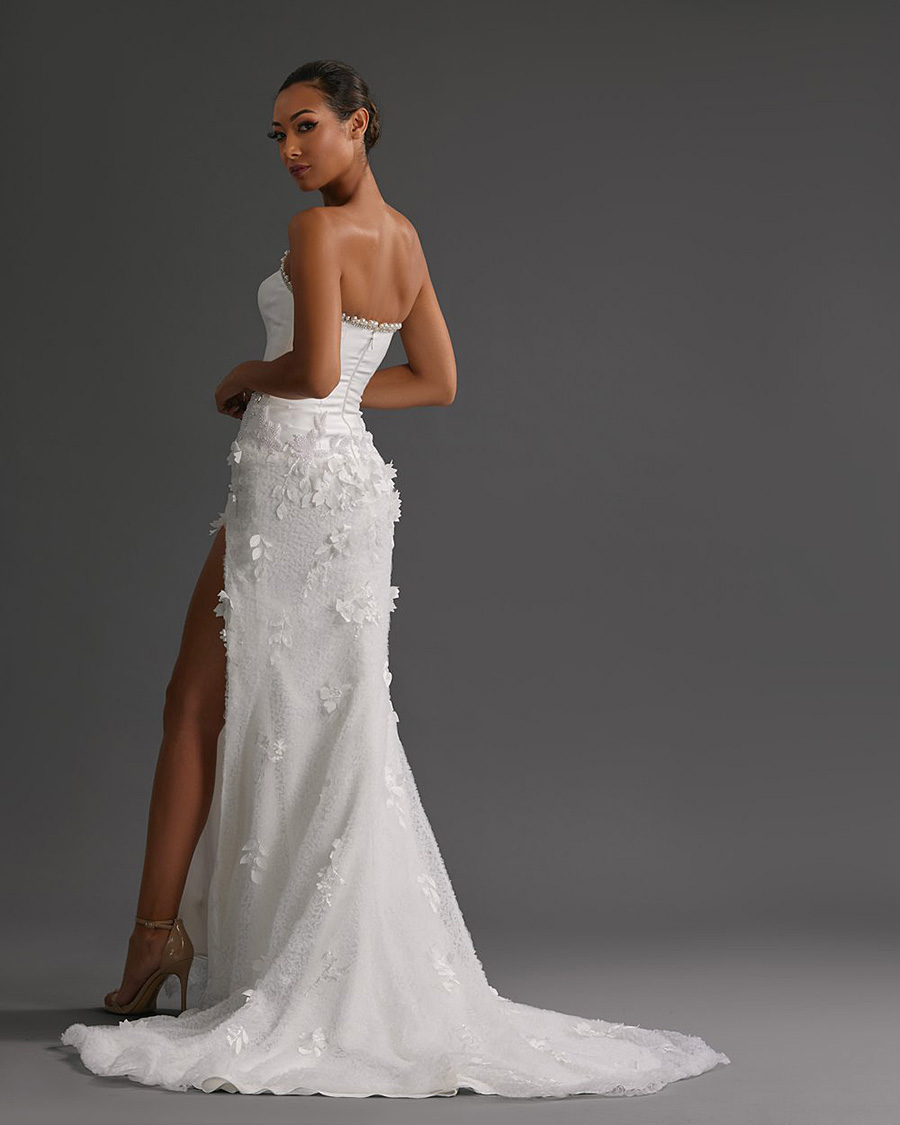 Modern Pearls Stain Mermaid Wedding Dresses With Detachable Tail D Floral Appliques Beaded Thigh High Slits Bridal Gowns Vestidos De Novia