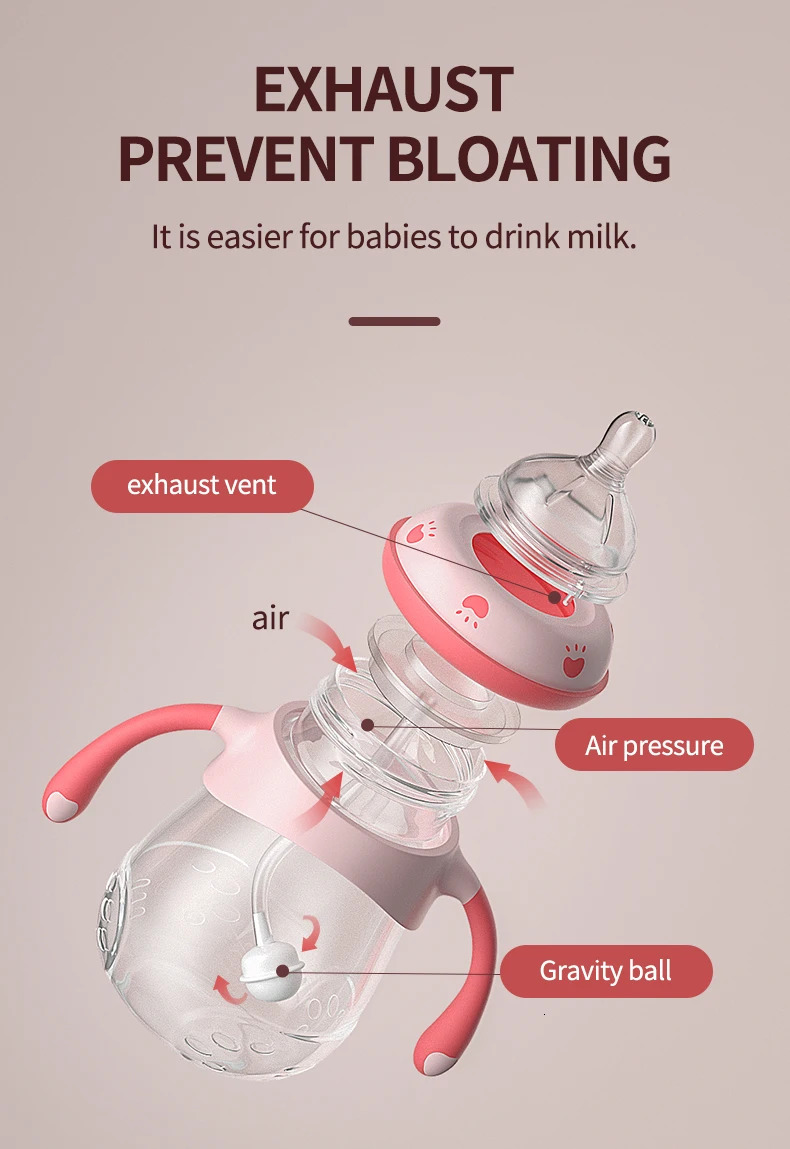 Oberni PP Material Anti drop bloating Handle Nursing Bottle 240ml 2pcs Bpa Free Baby Milk feeding bottle 240223