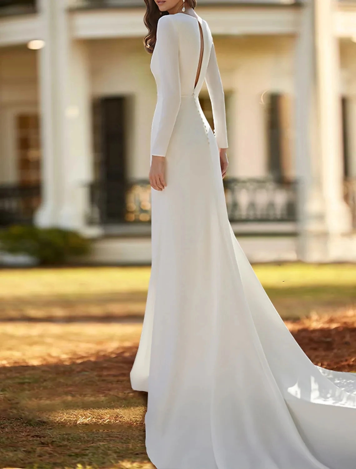 2024 Casual Boho Wedding Dress Long Sleeve V Neck Ruched Split Fron Soft Satin Beach Bridal Gowns Vestidos De Noiva Robe Mariage