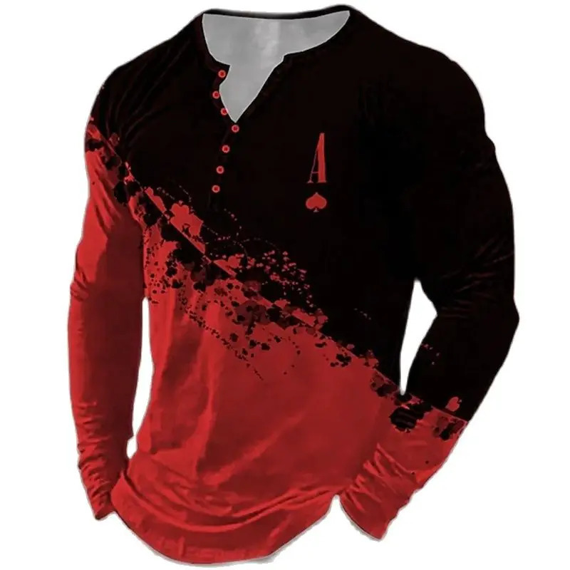 Mens T Shirts Vintage Color Blocking Long Sleeve Tops Autumn Cotton Graphic Casual Hip Hop Oversized Clothing Vneck Tshirts 240219