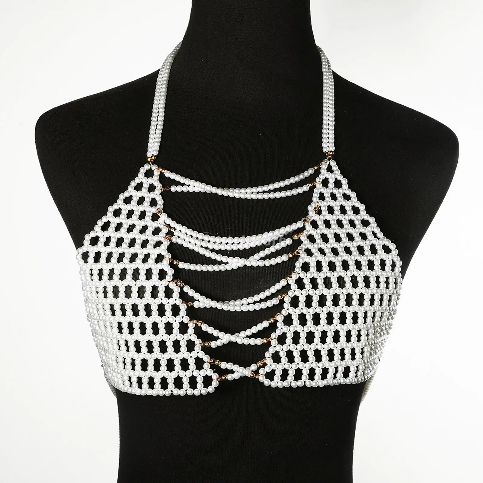 Pearl Body Chain Fashion Shoulder Necklace Bra Jewelry for Costume Party Dance Party Theme Party Gift 240223