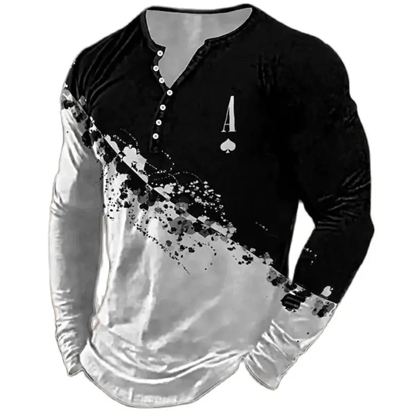 Mens T Shirts Vintage Color Blocking Long Sleeve Tops Autumn Cotton Graphic Casual Hip Hop Oversized Clothing Vneck Tshirts 240219