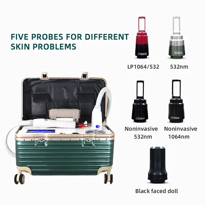 Safe & Fast Nd Yag Picosecond Laser Tattoo Remove Skin Resurfacing 3 Colors Luggage Style Pull Rod Nd Yag Pico Laser with Q Switch Beauty Device