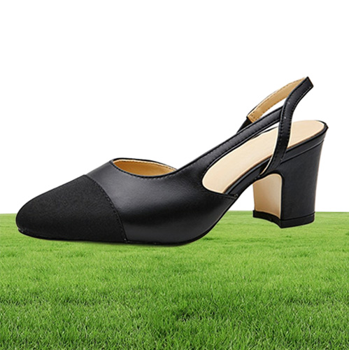 Fast Delivery Summer Female Office Lady Sandals Women039s Fashion Designer Kitten Heels Women Black Beige Colors Genuine leathe