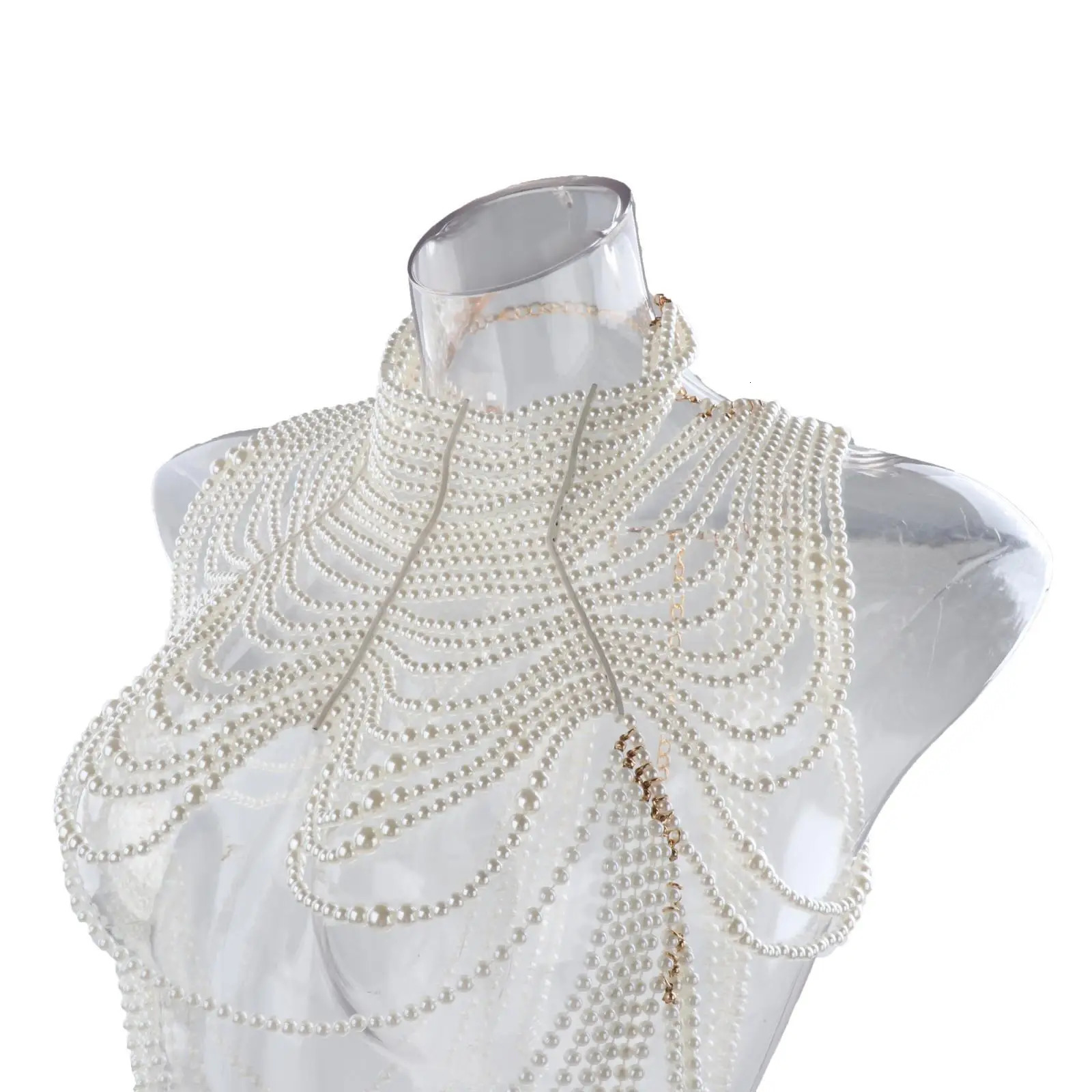 Stylish ABS Pearl Body Chain Shoulder Chains Necklace Multilayer Pendant Jewelry for Show Dress Bikini Nightclub Girls 240223