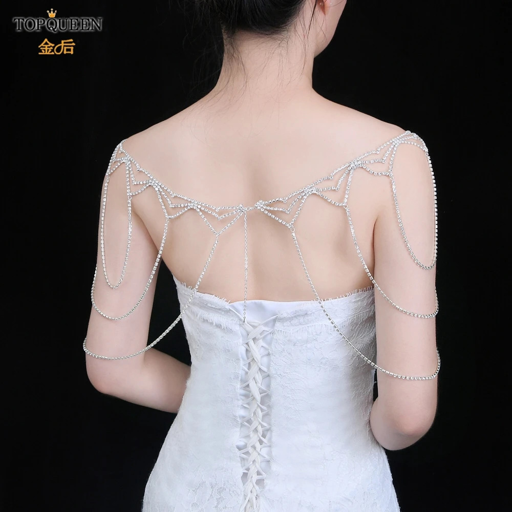 TOPQUEEN SG15 Sexy Elegant Necklace Plus Size Shoulder Ornament Rhinestones Necklace with Extension Chain Accessories for Bride 240223