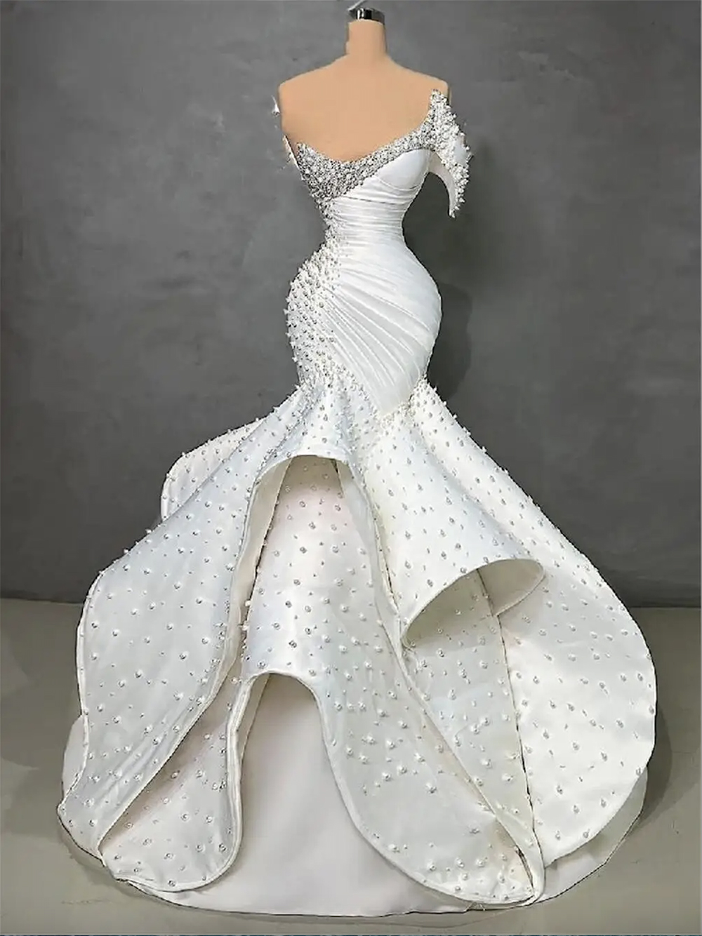 Tiered Prom Custom Made Beaded Pearls Formal For Women Party 2024 Arabic Dubai Mermaid Evening Dress 0509