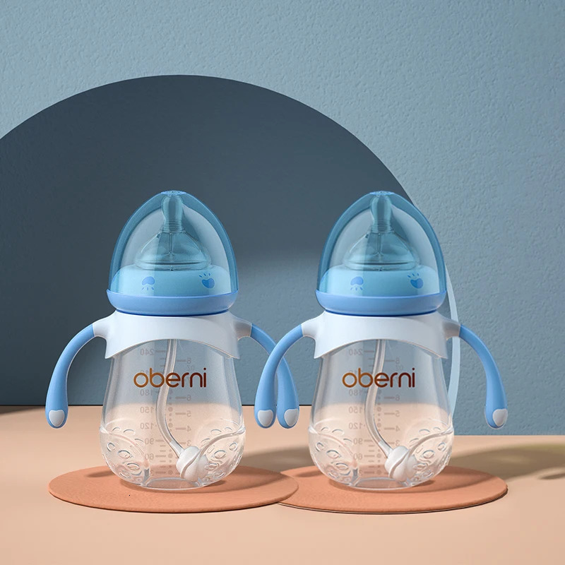 Oberni PP Material Anti drop bloating Handle Nursing Bottle 240ml 2pcs Bpa Free Baby Milk feeding bottle 240223