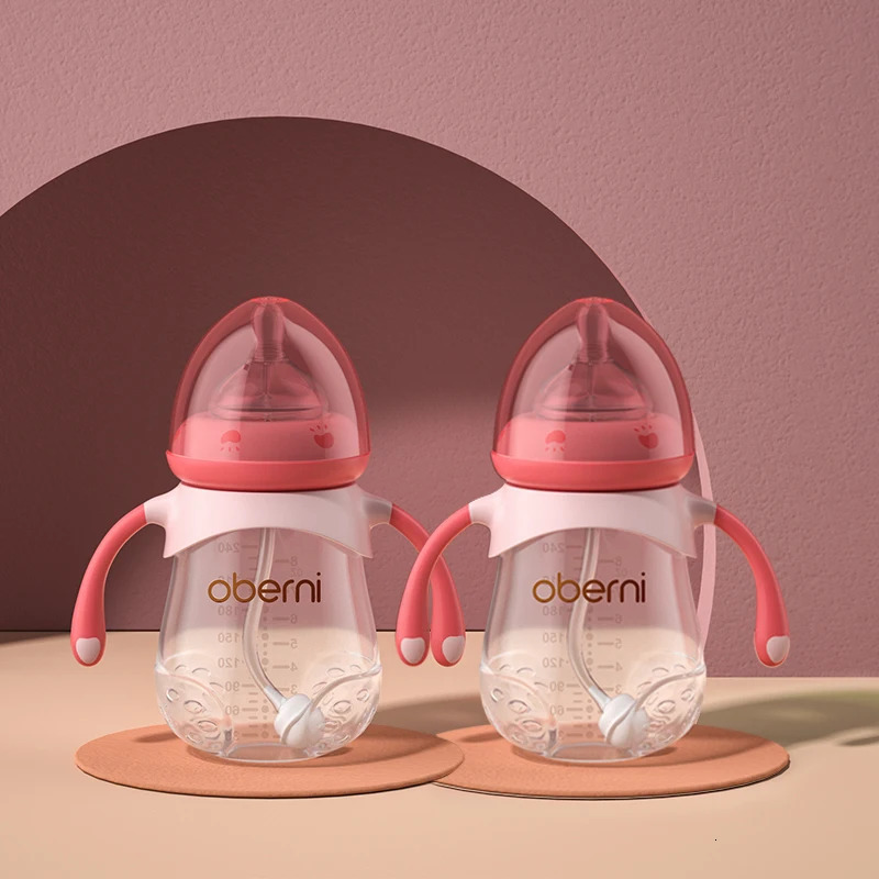 Oberni PP Material Anti drop bloating Handle Nursing Bottle 240ml 2pcs Bpa Free Baby Milk feeding bottle 240223