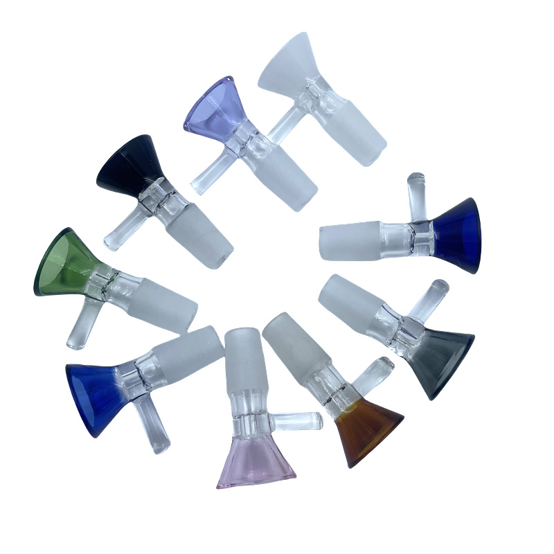5mm thick glass bong slides with handle bowl funnel Male hourglass colorful 14mm Smoking accessories Water Pipe bongs 18mm bowls heady