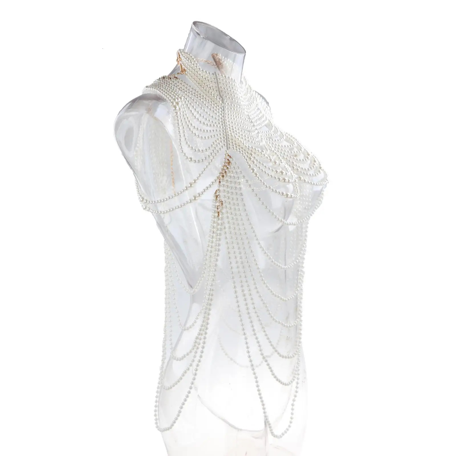 Stylish ABS Pearl Body Chain Shoulder Chains Necklace Multilayer Pendant Jewelry for Show Dress Bikini Nightclub Girls 240223