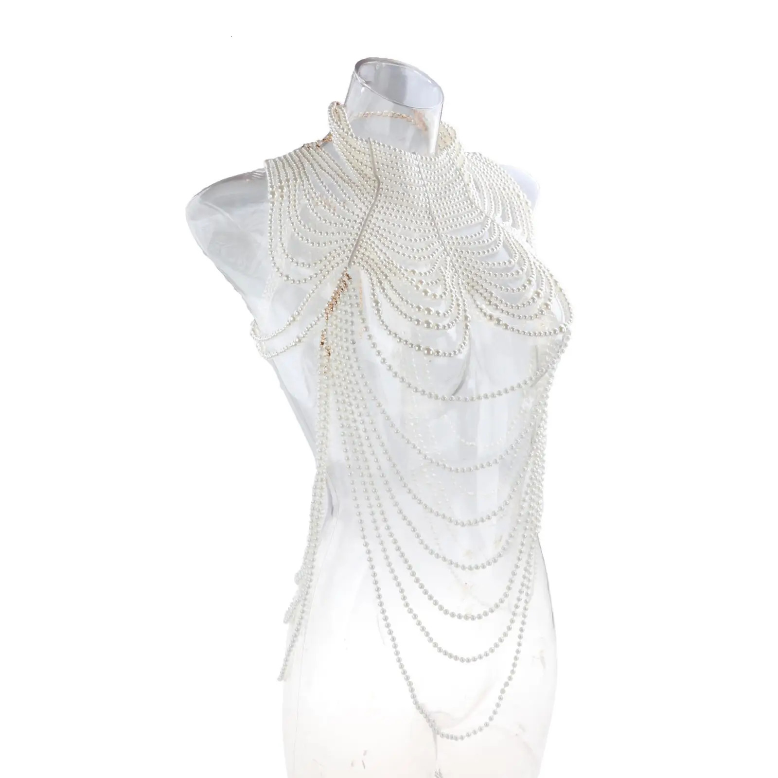 Stylish ABS Pearl Body Chain Shoulder Chains Necklace Multilayer Pendant Jewelry for Show Dress Bikini Nightclub Girls 240223